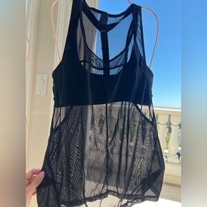 Black sports bra with mesh tank top